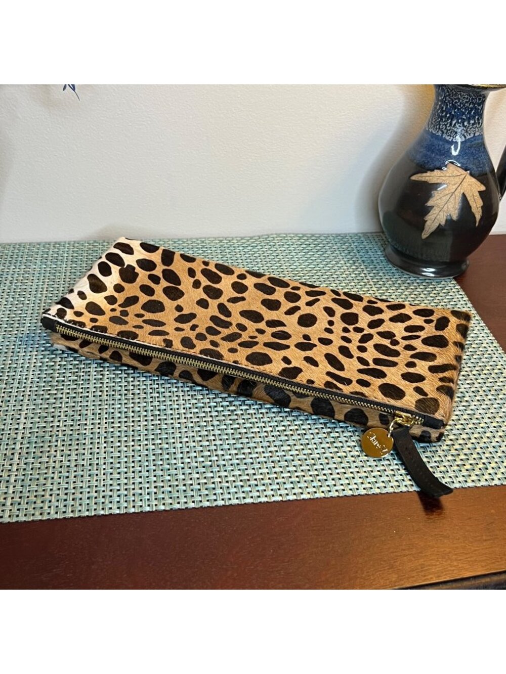 NWT Clare V. Oversized Leopard Hair-on Foldover Clutch Animal Print Tan Black